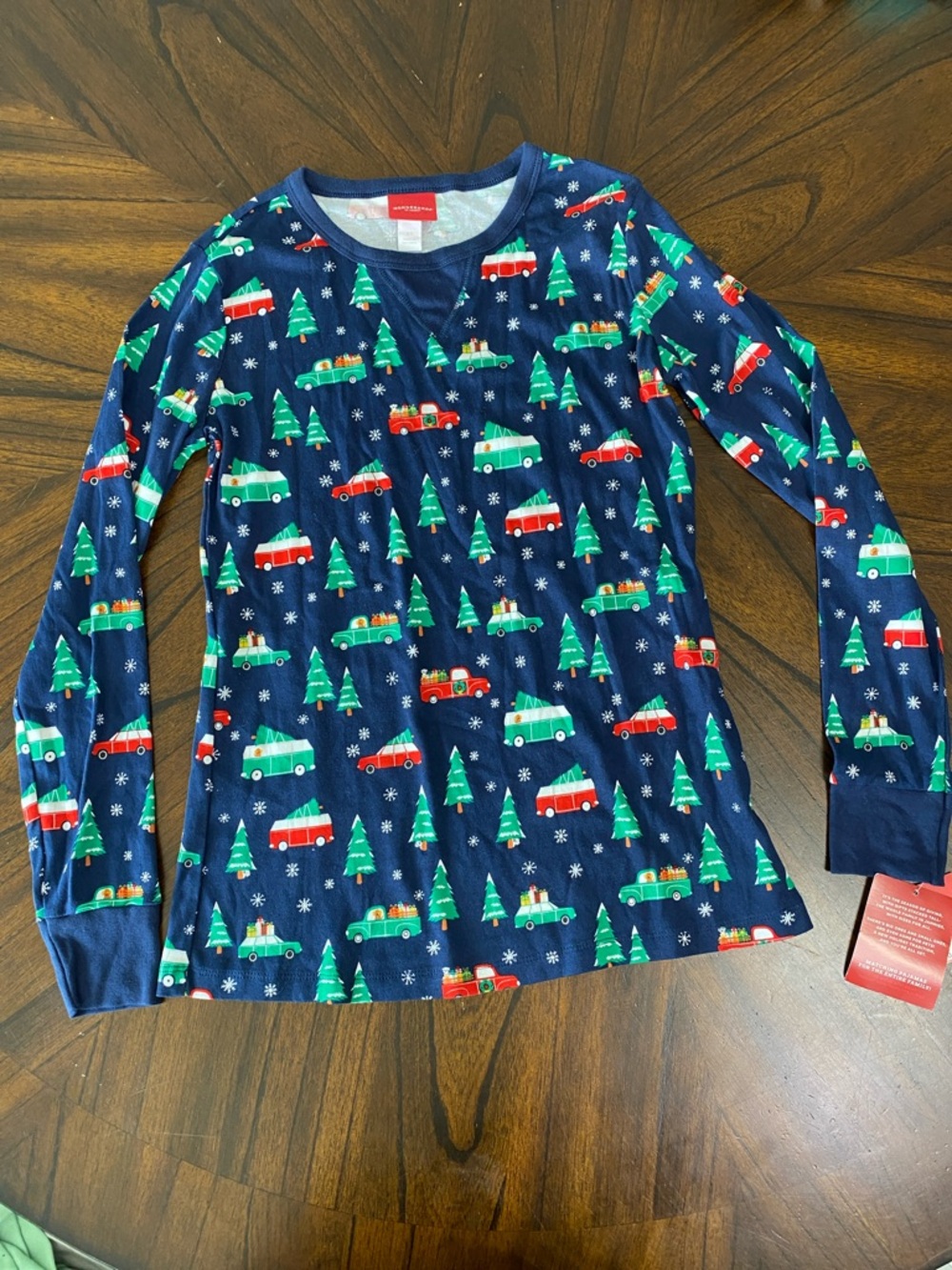 Wondershop- Navy Holiday Tree & Car Print Long Sleeve Top- XS
